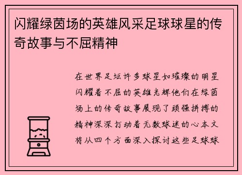 闪耀绿茵场的英雄风采足球球星的传奇故事与不屈精神
