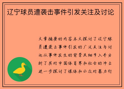 辽宁球员遭袭击事件引发关注及讨论